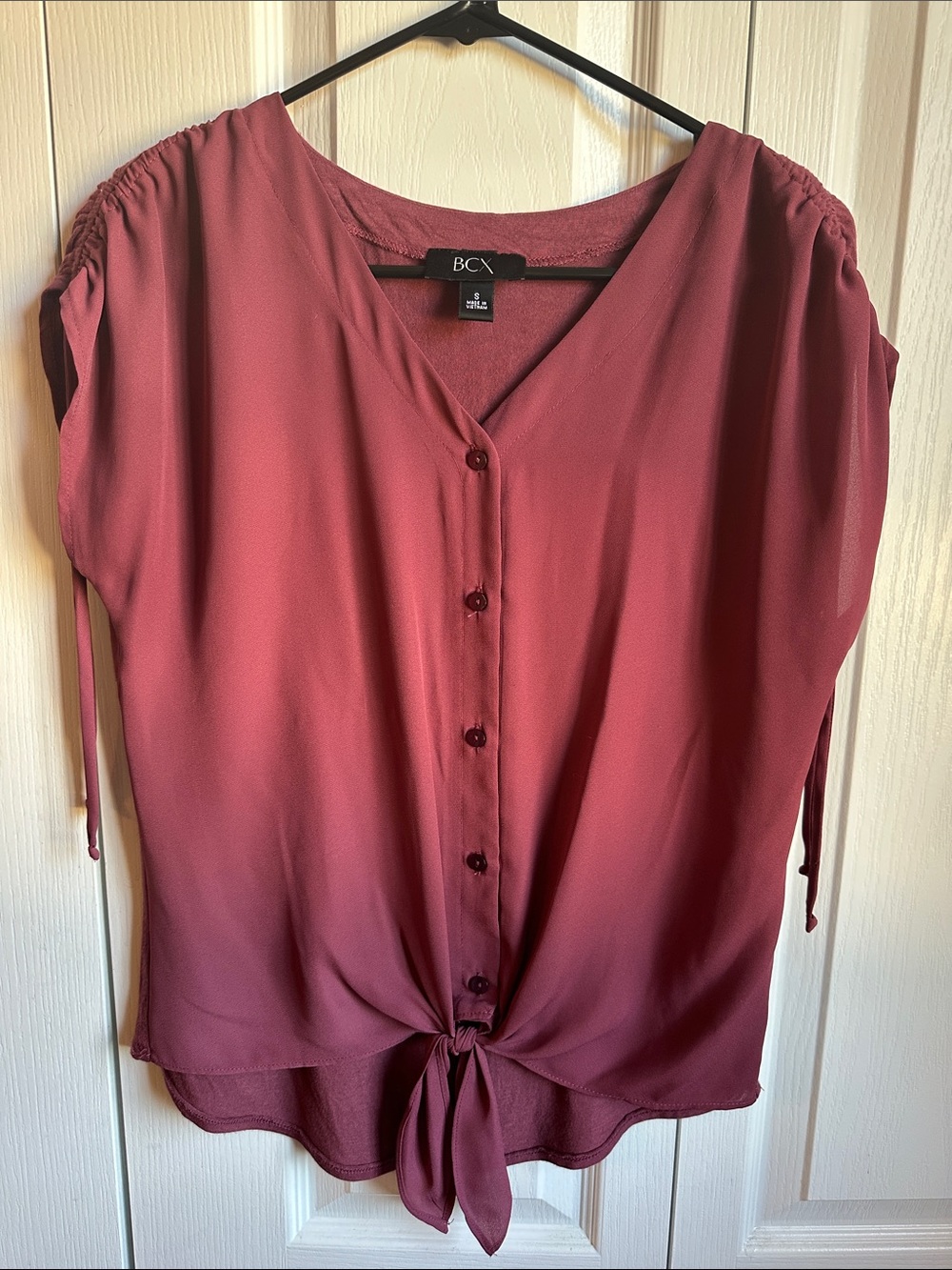 BCX Dusty Mauve Tie-Front Button Blouse